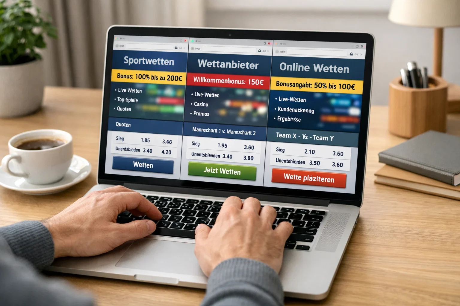 Laptop mit mehreren Wettanbieter-Tabs
