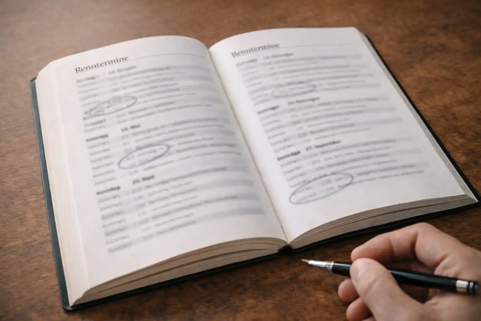 Rennprogramm-Heft mit markierten Terminen