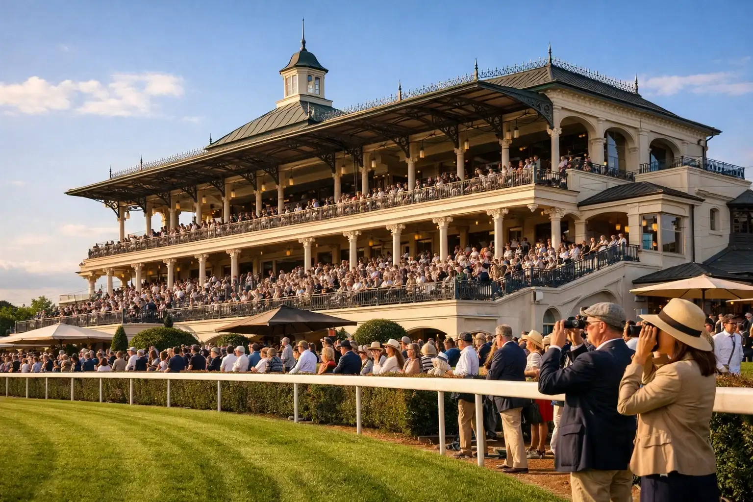 Elegante Rennbahn mit Tribünen und Publikum