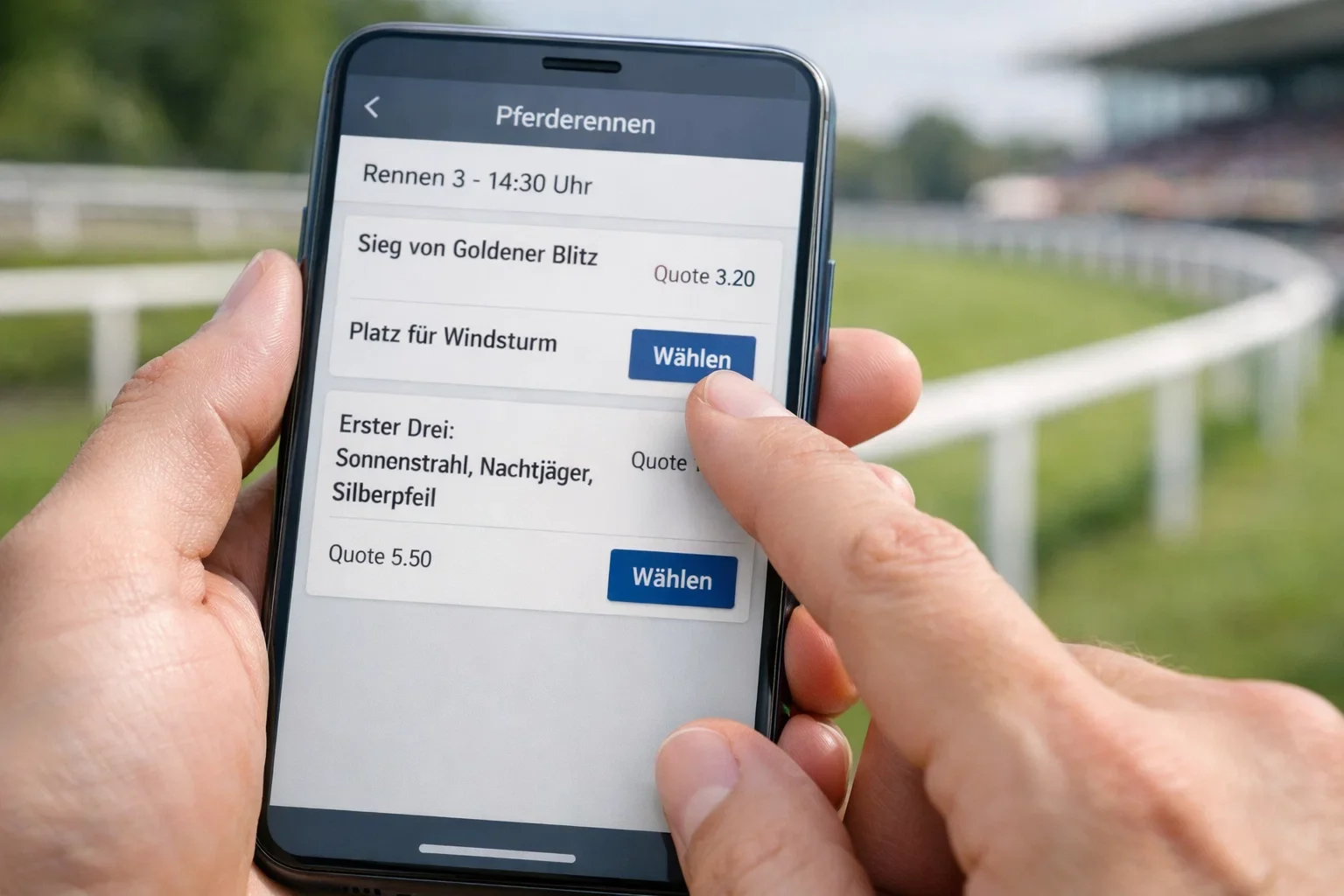 Hand bedient Wett-App am Smartphone