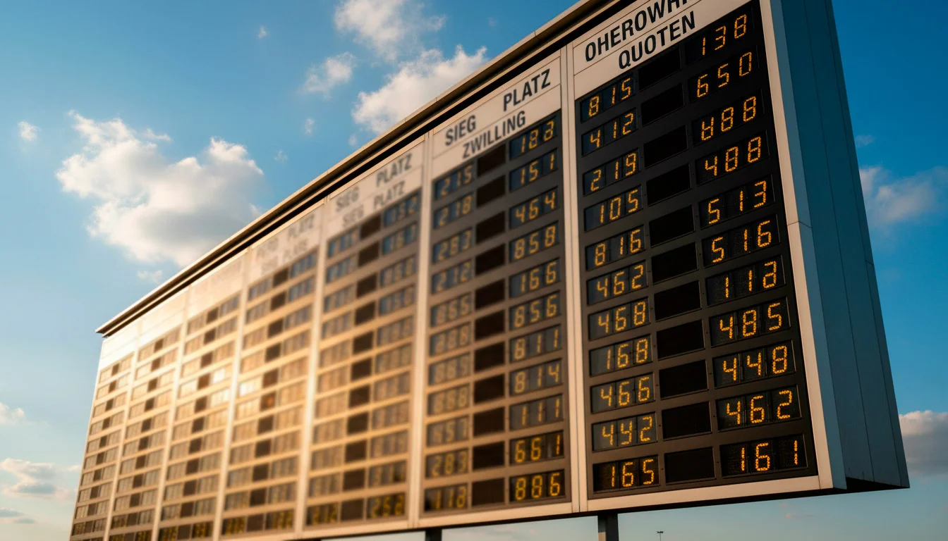 Quotentafel einer Pferderennbahn mit wechselnden Zahlen vor dem Rennen