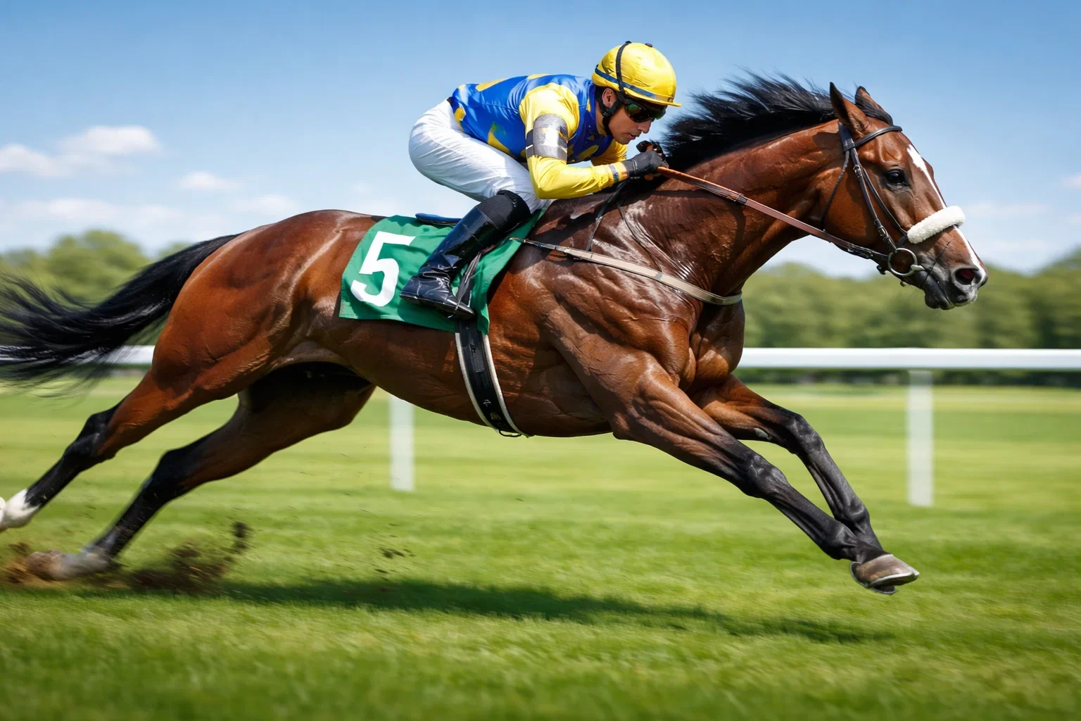 Jockey auf Rennpferd in voller Geschwindigkeit