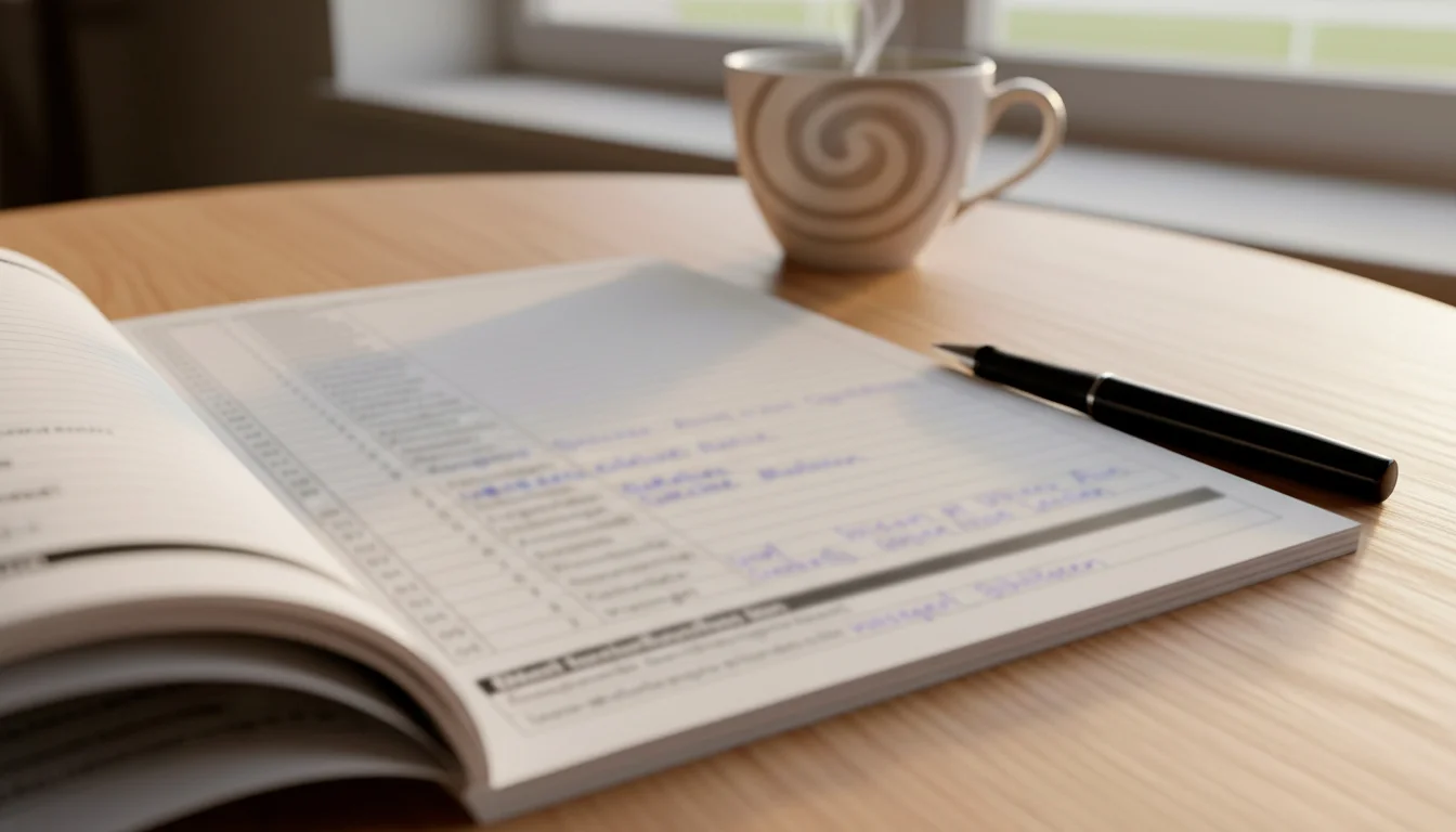 Nahaufnahme einer Rennkarte mit Quoten und Stift auf einem Tisch