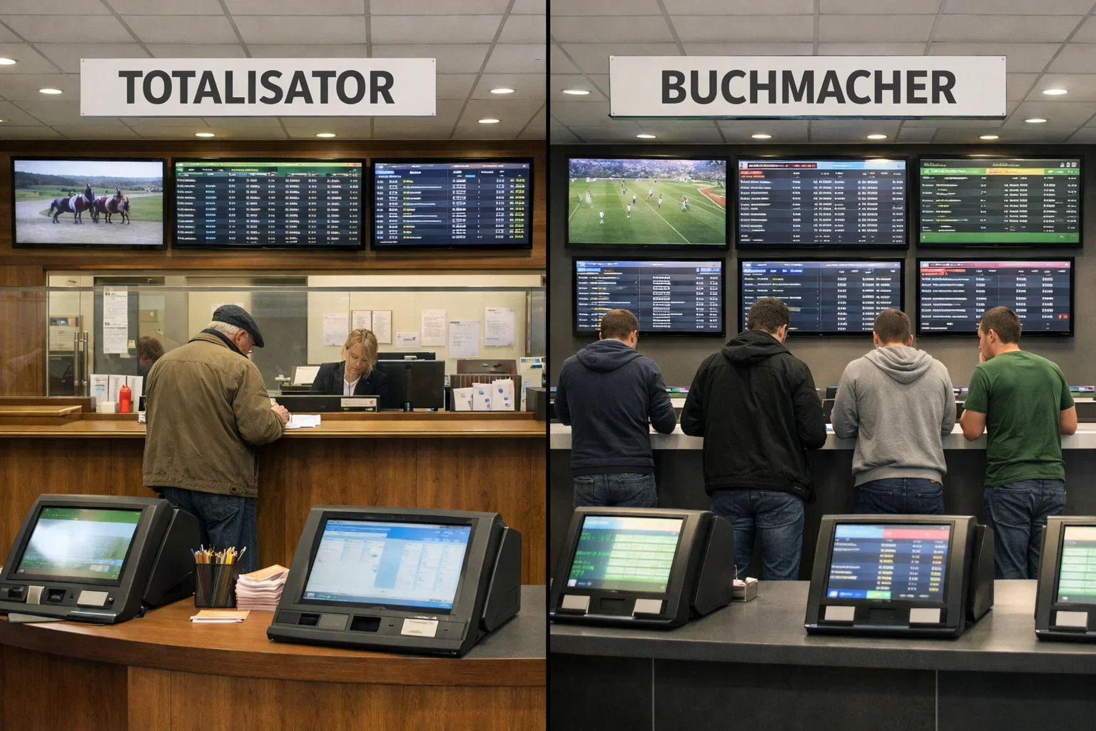 Wettbüro-Tresen mit Bildschirmen